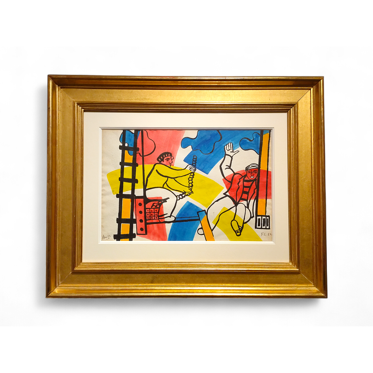 Fernand Léger, Les Constructeurs, 1952, gouache sur papier, deux ouvriers sur une charpente aux couleurs vives. 04